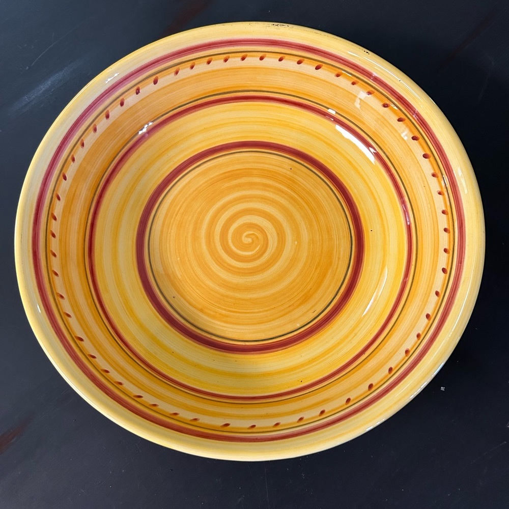 Pier 1 Serving Bowl Salad Fruit Hand Painted Earthenware 12”